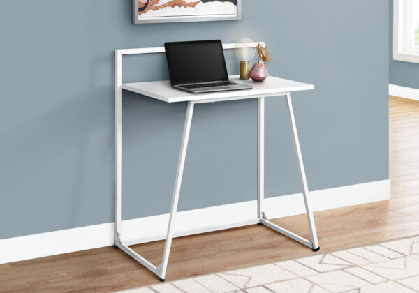Computer Desk, Home Office, Laptop, 30″L, Work, White Laminate, White Metal, Contemporary, Modern