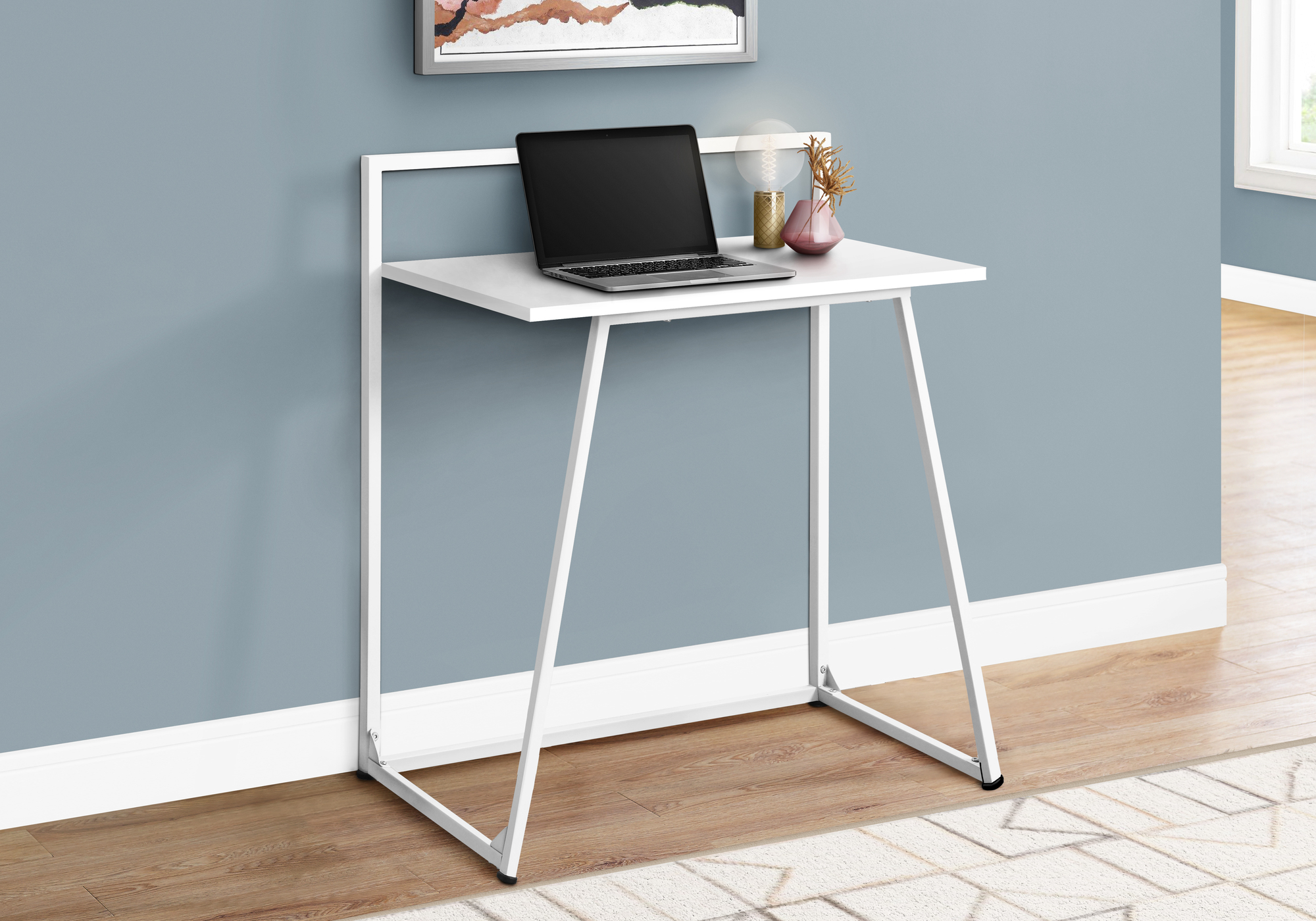 Computer Desk, Home Office, Laptop, 30″L, Work, White Laminate, White Metal, Contemporary, Modern