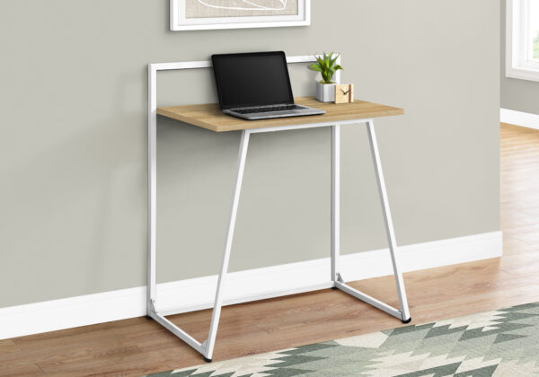 Computer Desk, Home Office, Laptop, 30″L, Work, Natural Laminate, White Metal, Contemporary, Modern