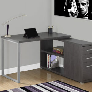 Computer Desk, Home Office, Corner, Left, Right Set-up, Storage Drawers, L Shape, Work, Laptop, Grey Laminate, Metal, Contemporary, Modern