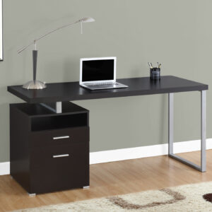 Computer Desk, Home Office, Laptop, Left, Right Set-up, Storage Drawers, 60"L, Work, Brown Laminate, Grey Metal, Contemporary, Modern
