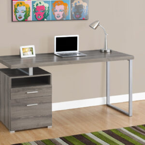 Computer Desk, Home Office, Laptop, Left, Right Set-up, Storage Drawers, 60"L, Work, Brown Laminate, Grey Metal, Contemporary, Modern