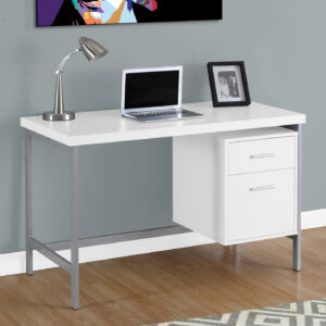 Computer Desk, Home Office, Laptop, Left, Right Set-up, Storage Drawers, 48"L, Work, White Laminate, Grey Metal, Contemporary, Modern