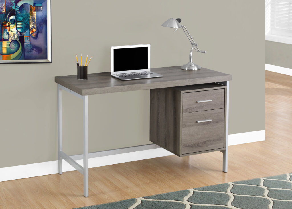Computer Desk, Home Office, Laptop, Left, Right Set-up, Storage Drawers, 48″L, Work, Brown Laminate, Grey Metal, Contemporary, Modern