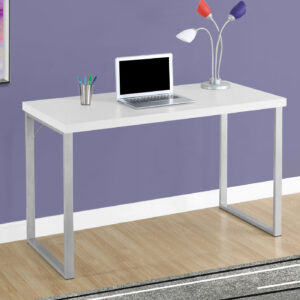 Computer Desk, Home Office, Laptop, 48"L, Work, White Laminate, Grey Metal, Contemporary, Modern