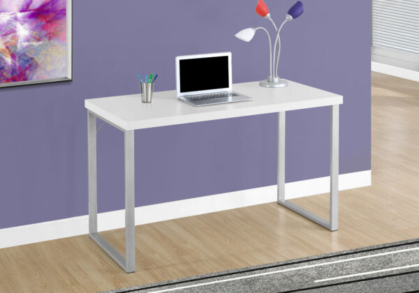 Computer Desk, Home Office, Laptop, 48″L, Work, White Laminate, Grey Metal, Contemporary, Modern