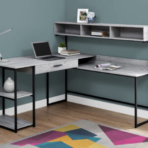 Computer Desk, Home Office, Corner, Storage Drawers, L Shape, Work, Laptop, Grey Laminate, Black Metal, Contemporary, Modern