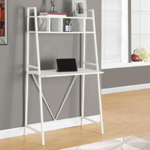 Computer Desk, Home Office, Laptop, Leaning, Storage Shelves, Work, White Laminate, White Laminate, Contemporary, Modern