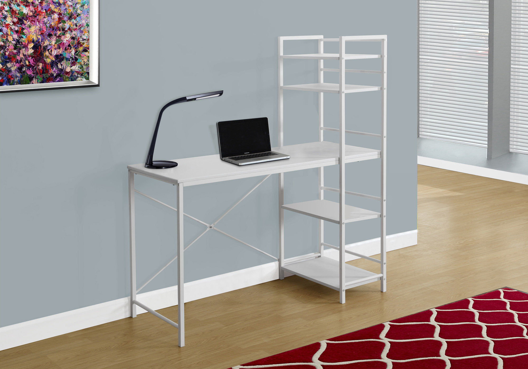 Computer Desk, Home Office, Laptop, Storage Shelves, 48″L, Work, White Laminate, White Laminate, Contemporary, Modern