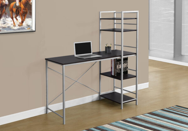 Computer Desk, Home Office, Laptop, Storage Shelves, 48″L, Work, Brown Laminate, Grey Metal, Contemporary, Modern