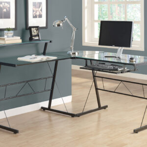 Black metal glass corner computer desk