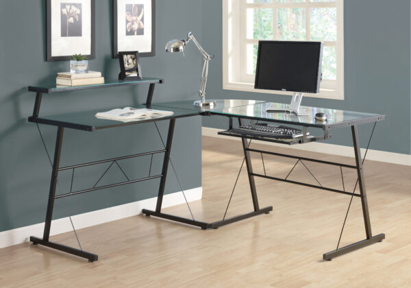 Black metal glass corner computer desk