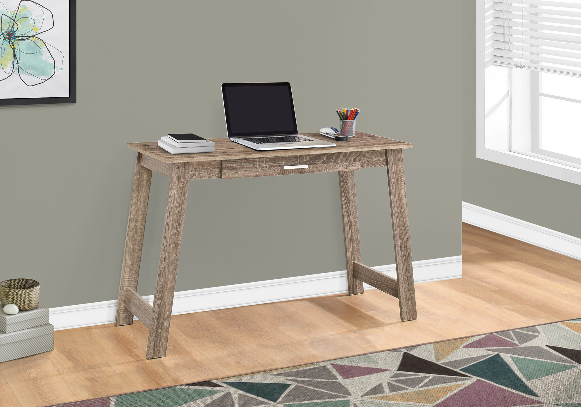 Computer Desk, Home Office, Laptop, Storage Drawers, Work, Brown Laminate, Contemporary, Modern