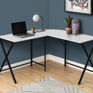 Computer Desk, Home Office, Corner, 55"L, L Shape, Work, Laptop, White Laminate, Black Metal, Contemporary, Modern