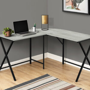 Computer Desk, Home Office, Corner, 55"L, L Shape, Work, Laptop, Grey Laminate, Black Metal, Contemporary, Modern