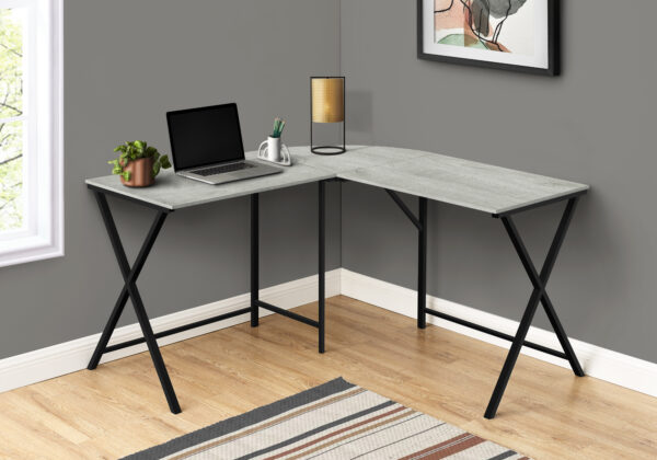Computer Desk, Home Office, Corner, 55″L, L Shape, Work, Laptop, Grey Laminate, Black Metal, Contemporary, Modern