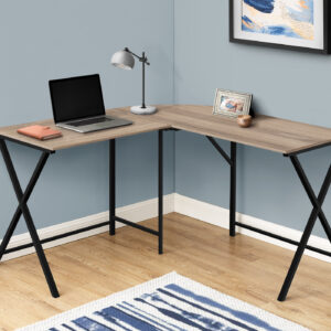 Computer Desk, Home Office, Corner, 55"L, L Shape, Work, Laptop, Brown Laminate, Black Metal, Contemporary, Modern