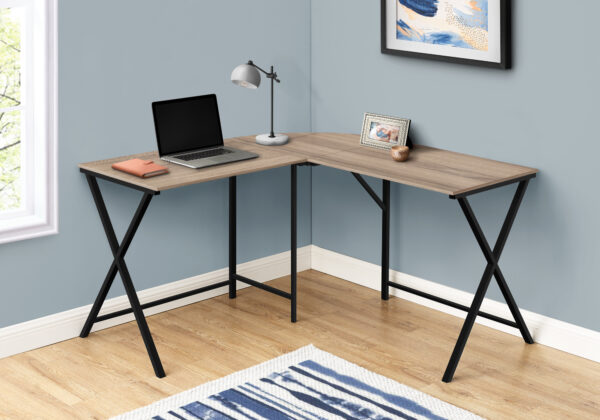 Computer Desk, Home Office, Corner, 55″L, L Shape, Work, Laptop, Brown Laminate, Black Metal, Contemporary, Modern