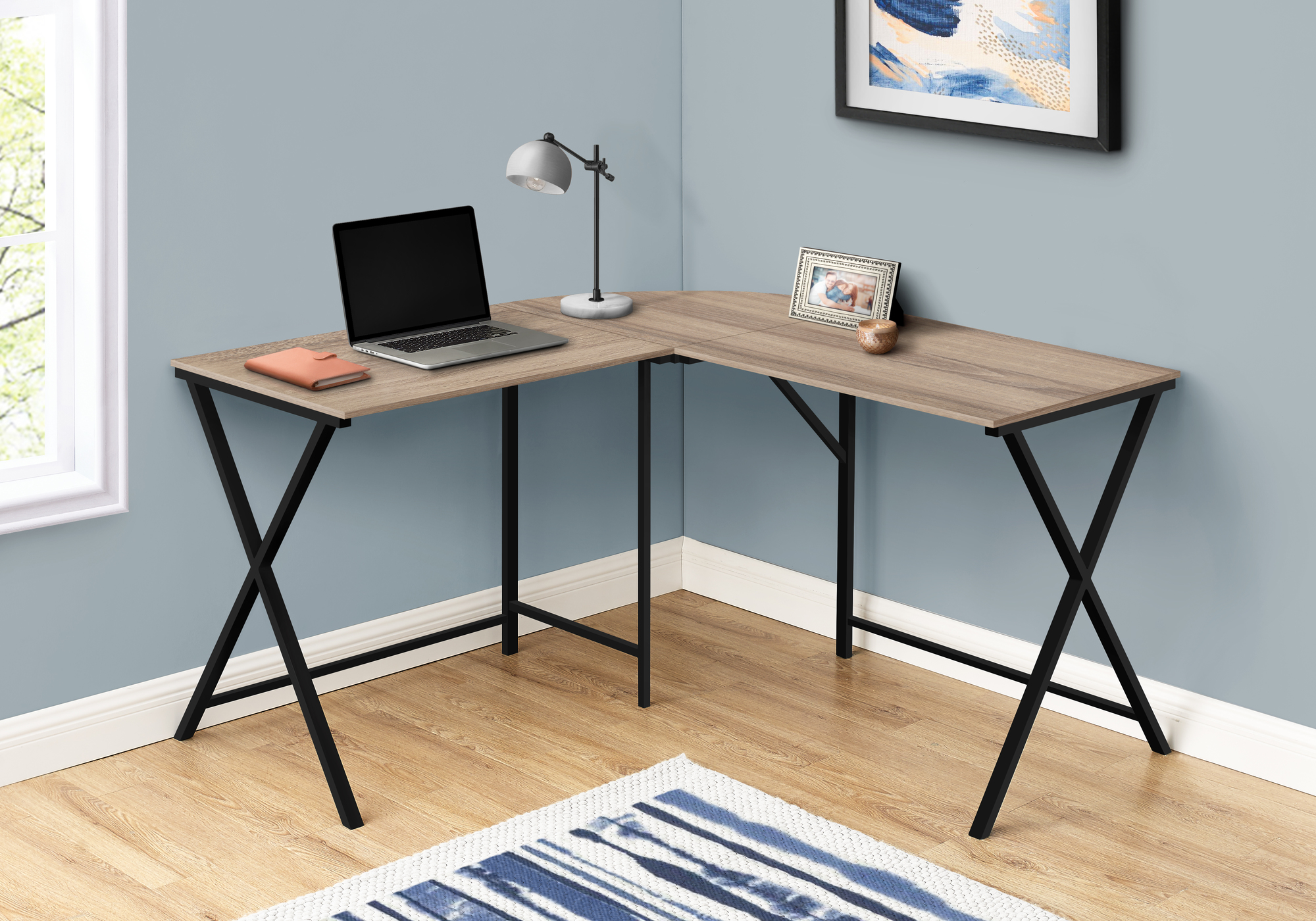 Computer Desk, Home Office, Corner, 55″L, L Shape, Work, Laptop, Brown Laminate, Black Metal, Contemporary, Modern