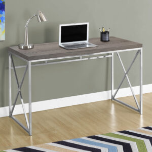 Computer Desk, Home Office, Laptop, Work, Brown Laminate, Chrome Metal, Contemporary, Modern