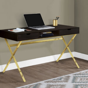 Computer Desk, Home Office, Laptop, Storage Drawers, 48"L, Work, Brown Laminate, Gold Metal, Contemporary, Modern