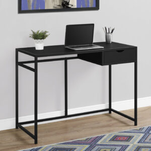 Computer Desk, Home Office, Laptop, Storage Drawer, 42"L, Work, Black Laminate, Black Metal, Contemporary, Modern