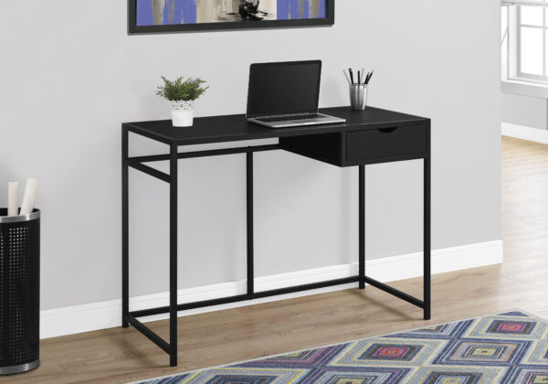 Computer Desk, Home Office, Laptop, Storage Drawer, 42″L, Work, Black Laminate, Black Metal, Contemporary, Modern