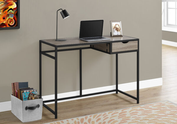 Computer Desk, Home Office, Laptop, Storage Drawer, 42″L, Work, Brown Laminate, Black Metal, Contemporary, Modern