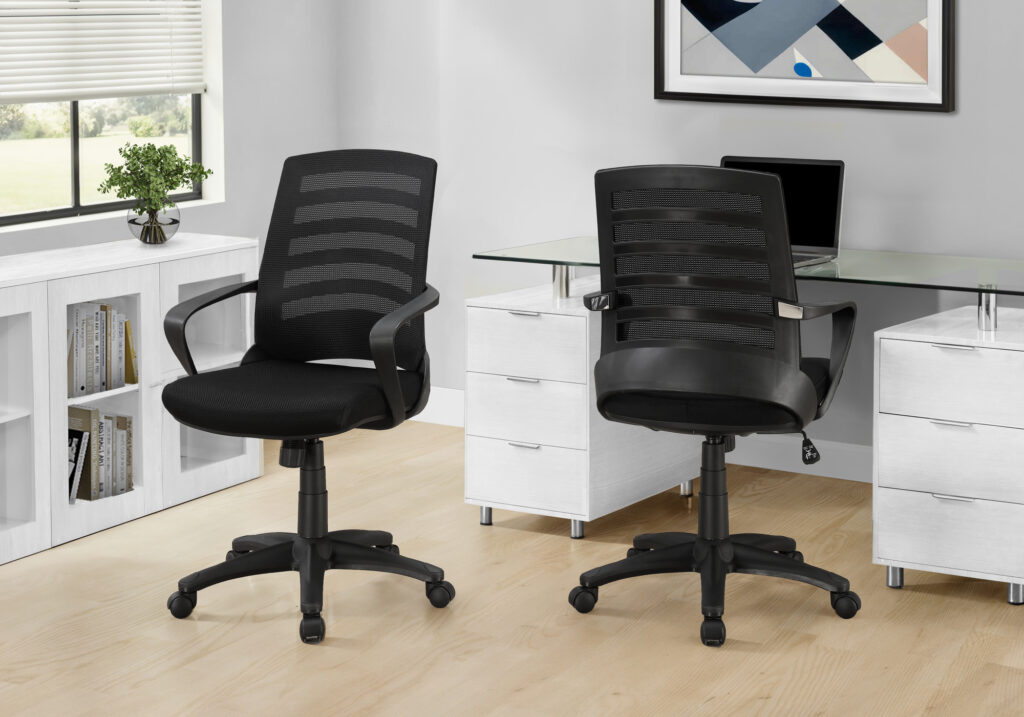 Office Chair, Adjustable Height, Swivel, Ergonomic, Armrests, Computer Desk, Work, Black Mesh, Black Metal, Contemporary, Modern