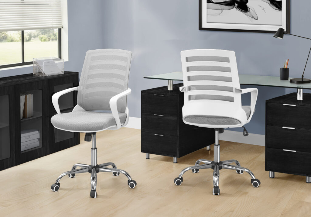 Office Chair, Adjustable Height, Swivel, Ergonomic, Armrests, Computer Desk, Work, Grey Mesh, Chrome Metal, Contemporary, Modern