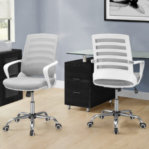 Office Chair, Adjustable Height, Swivel, Ergonomic, Armrests, Computer Desk, Work, Grey Mesh, Chrome Metal, Contemporary, Modern