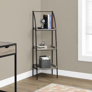 Bookshelf, Bookcase, Etagere, Corner, 3 Tier, 48"H, Office, Bedroom, Brown Laminate, Black Metal, Contemporary, Modern