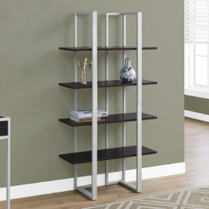 Bookshelf, Bookcase, Etagere, 4 Tier, 60"H, Office, Bedroom, Brown Laminate, Grey Metal, Contemporary, Modern