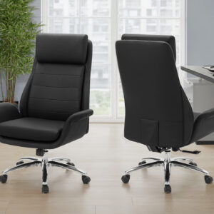 Office Chair, Adjustable Height, Armrests, Ergonomic, Swivel, Computer Desk, Work, Black Leather Look, Chrome Metal, Contemporary, Modern