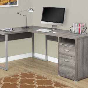Computer Desk, Home Office, Corner, Left, Right Set-up, Storage Drawers, 80"L, L Shape, Work, Laptop, Brown Laminate, Grey Metal, Contemporary, Modern