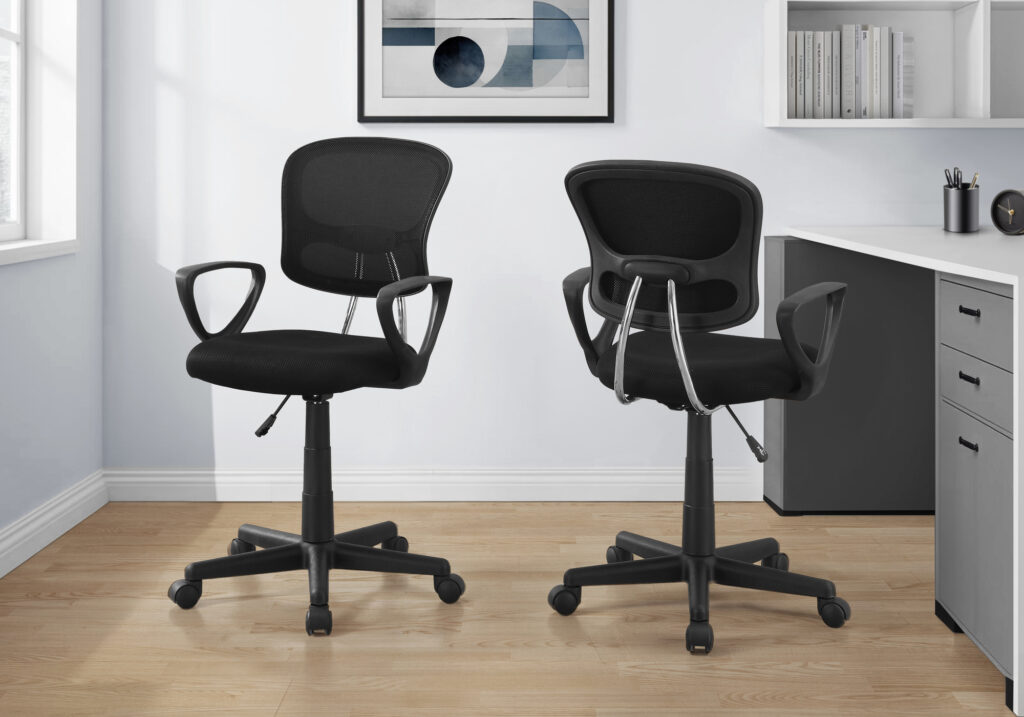 Office Chair, Adjustable Height, Swivel, Ergonomic, Armrests, Computer Desk, Work, Juvenile, Black Mesh, Black Metal, Contemporary, Modern