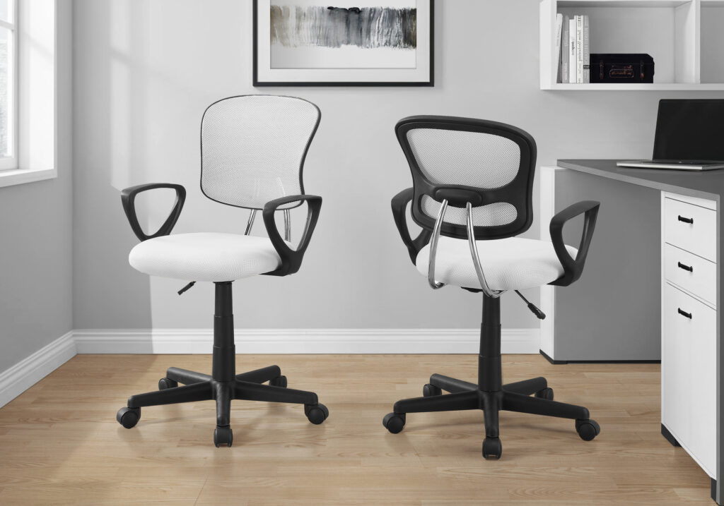 Office Chair, Adjustable Height, Swivel, Ergonomic, Armrests, Computer Desk, Work, Juvenile, White Mesh, Black Metal, Contemporary, Modern
