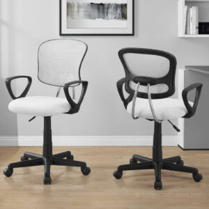 Office Chair, Adjustable Height, Swivel, Ergonomic, Armrests, Computer Desk, Work, Juvenile, White Mesh, Black Metal, Contemporary, Modern