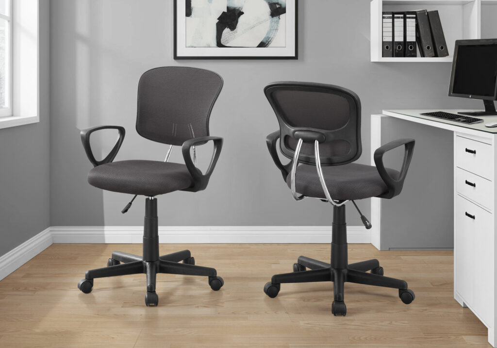 Office Chair, Adjustable Height, Swivel, Ergonomic, Armrests, Computer Desk, Work, Juvenile, Grey Mesh, Black Metal, Contemporary, Modern