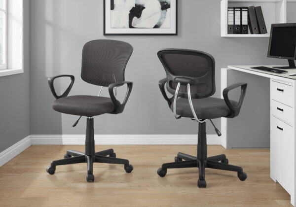 Office Chair, Adjustable Height, Swivel, Ergonomic, Armrests, Computer Desk, Work, Juvenile, Grey Mesh, Black Metal, Contemporary, Modern