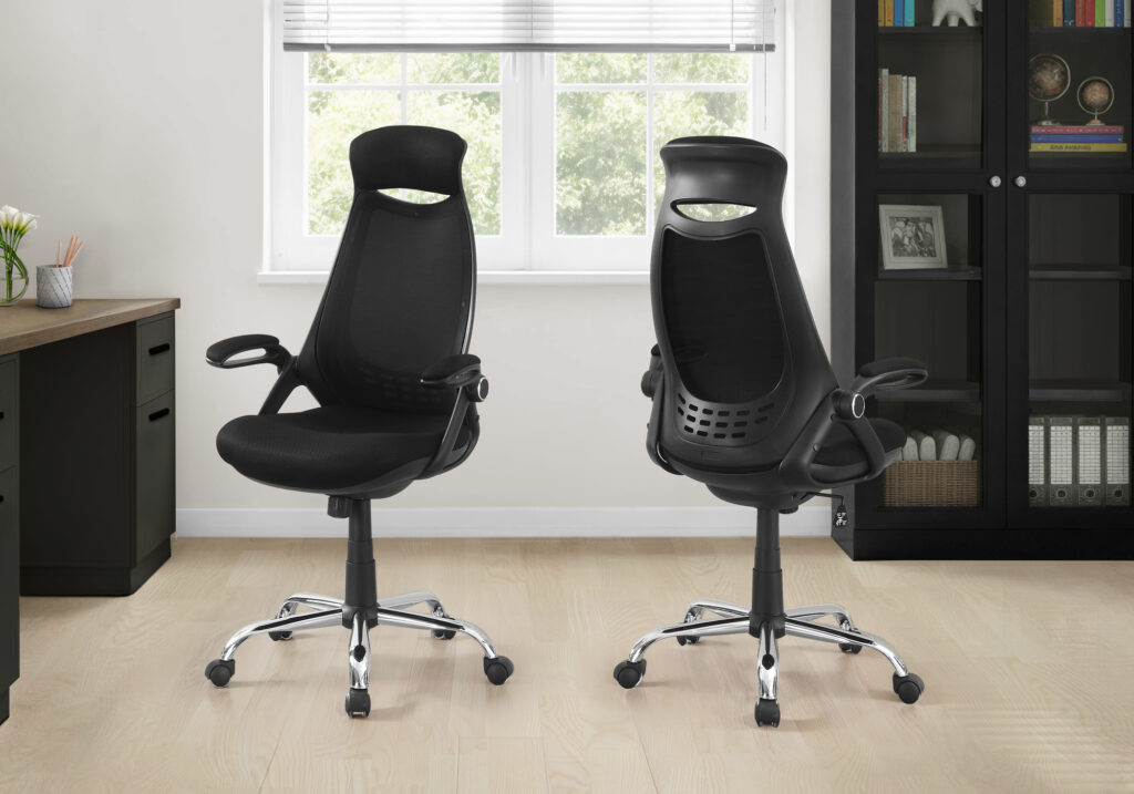 Office Chair, Adjustable Height, Swivel, Ergonomic, Armrests, Computer Desk, Work, Black Mesh, Chrome Metal, Contemporary, Modern