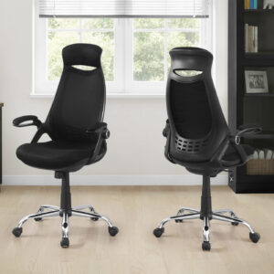 Office Chair, Adjustable Height, Swivel, Ergonomic, Armrests, Computer Desk, Work, Black Mesh, Chrome Metal, Contemporary, Modern