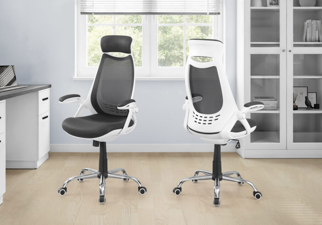 Office Chair, Adjustable Height, Swivel, Ergonomic, Armrests, Computer Desk, Work, Grey Mesh, Chrome Metal, Contemporary, Modern