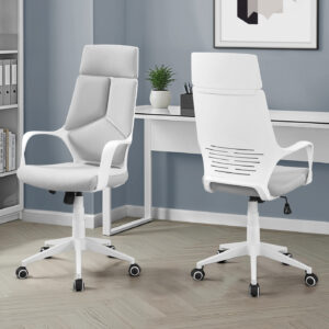 Office Chair, Adjustable Height, Swivel, Ergonomic, Armrests, Computer Desk, Work, Grey Mesh, White Metal, Contemporary, Modern
