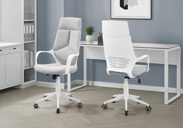 Office Chair, Adjustable Height, Swivel, Ergonomic, Armrests, Computer Desk, Work, Grey Mesh, White Metal, Contemporary, Modern
