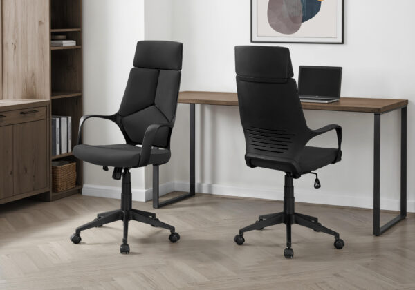Office Chair, Adjustable Height, Swivel, Ergonomic, Armrests, Computer Desk, Work, Black Fabric, Black Metal, Contemporary, Modern