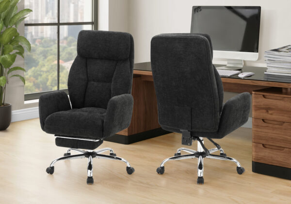 Office Chair, Adjustable Height, Armrests, Ergonomic, Swivel, Computer Desk, Work, Black Fabric, Chrome Metal, Contemporary, Modern