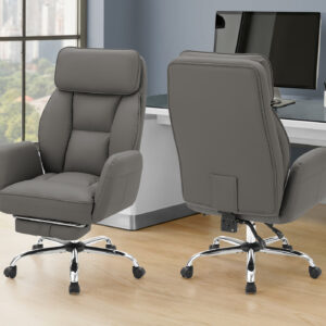 Office Chair, Adjustable Height, Armrests, Ergonomic, Swivel, Computer Desk, Work, Dark Grey Leather-look, Chrome Metal, Contemporary, Modern