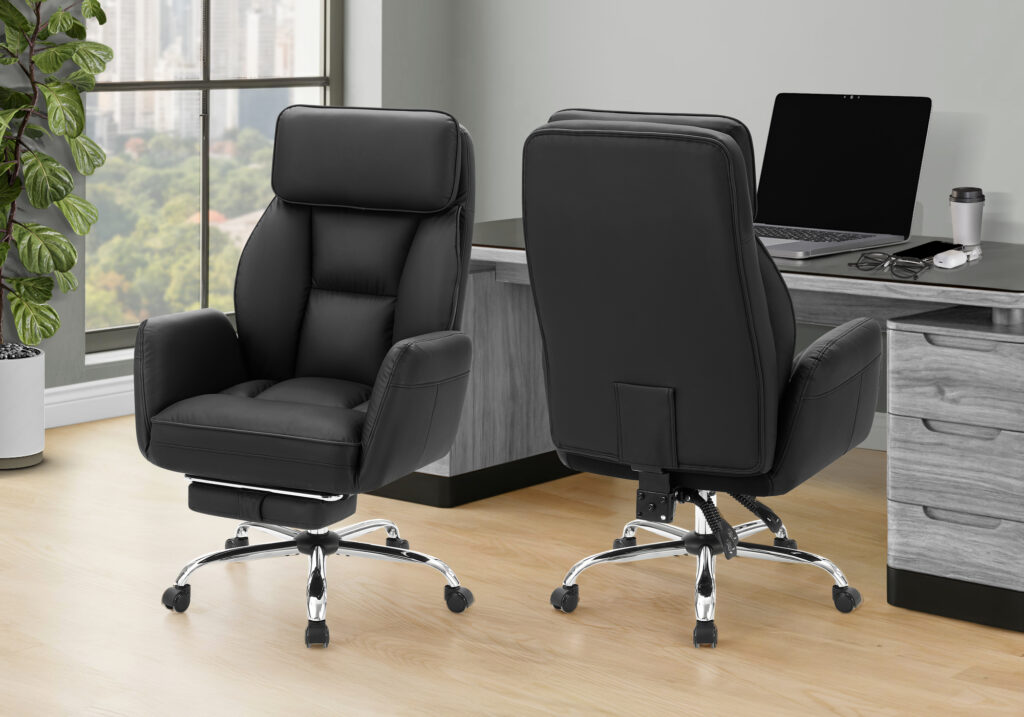 Office Chair, Adjustable Height, Armrests, Ergonomic, Swivel, Computer Desk, Work, Black Leather Look, Chrome Metal, Contemporary, Modern
