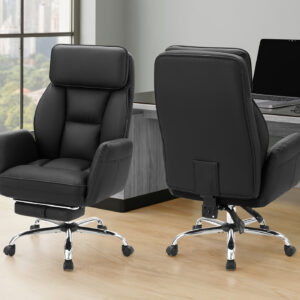 Office Chair, Adjustable Height, Armrests, Ergonomic, Swivel, Computer Desk, Work, Black Leather Look, Chrome Metal, Contemporary, Modern